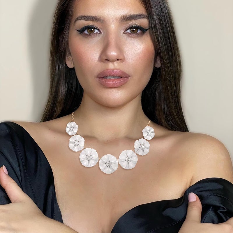 Flyonce Flower Collar Necklace, Floral Flowers Statement Summer Beach Chokers Necklaces for Women - Image 3